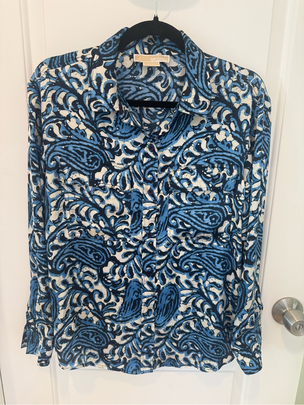 Michael Kors Blue and White Paisley Print Blouse